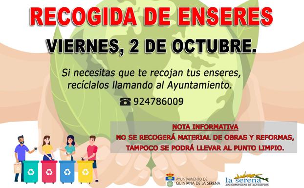 Nueva fecha para la recogida de enseres en la localidad