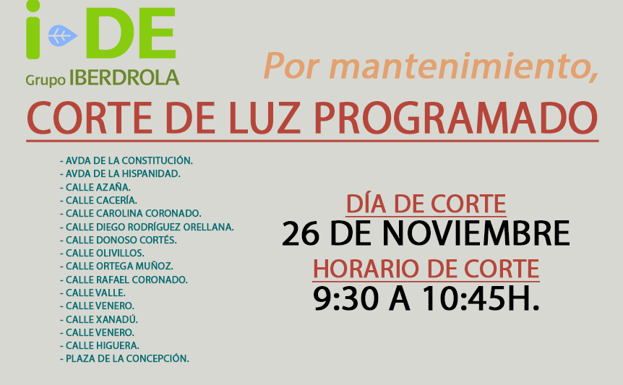 Corte de luz en la localidad hasta las 10.45 horas