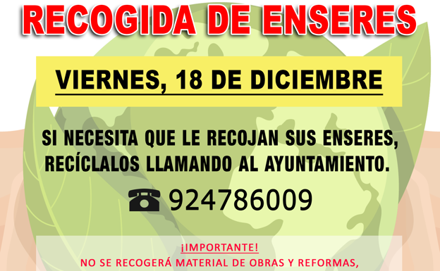 Nuevas fechas para la recogida de enseres en diciembre