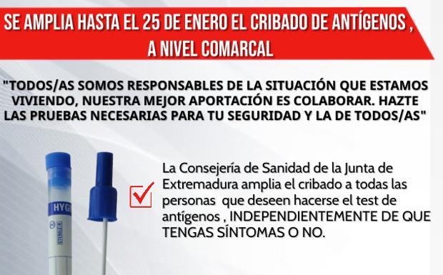 Se amplía hasta el 25 de enero el cribado masivo de test de antígenos en la comarca de La Serena
