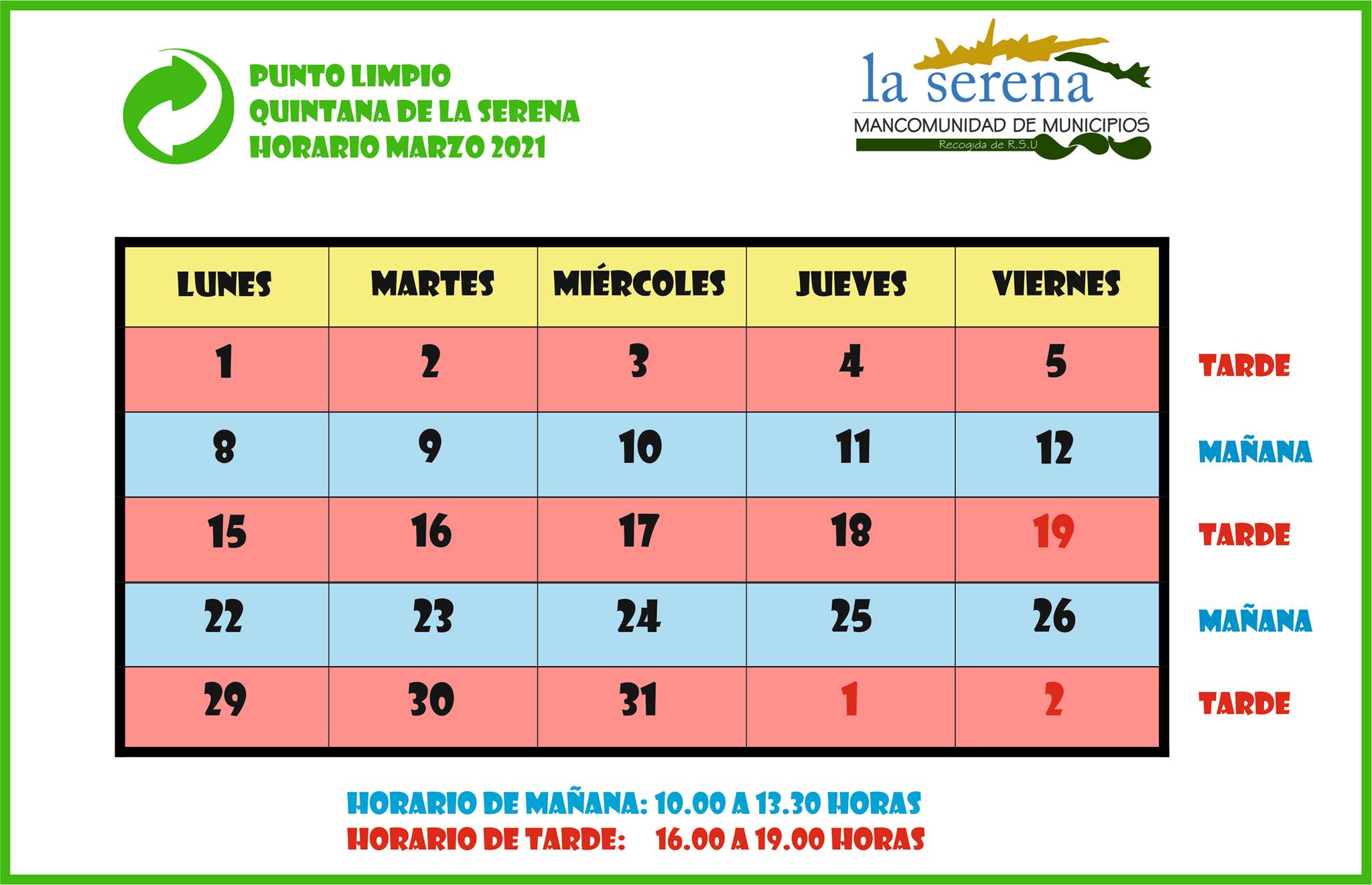 El punto limpio anuncia los horarios para el mes de marzo