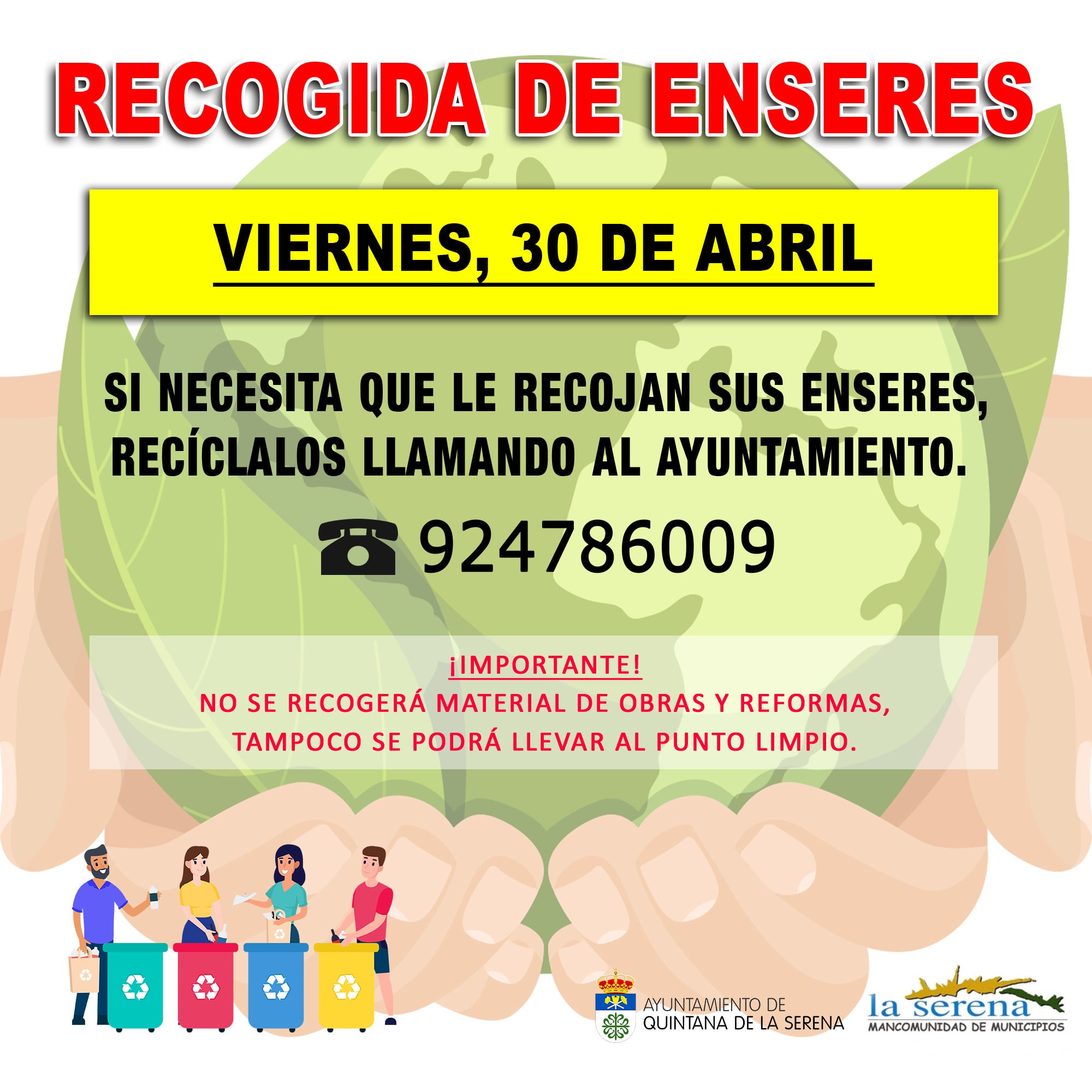 El servicio de recogida de enseres vuelve el 30 de abril