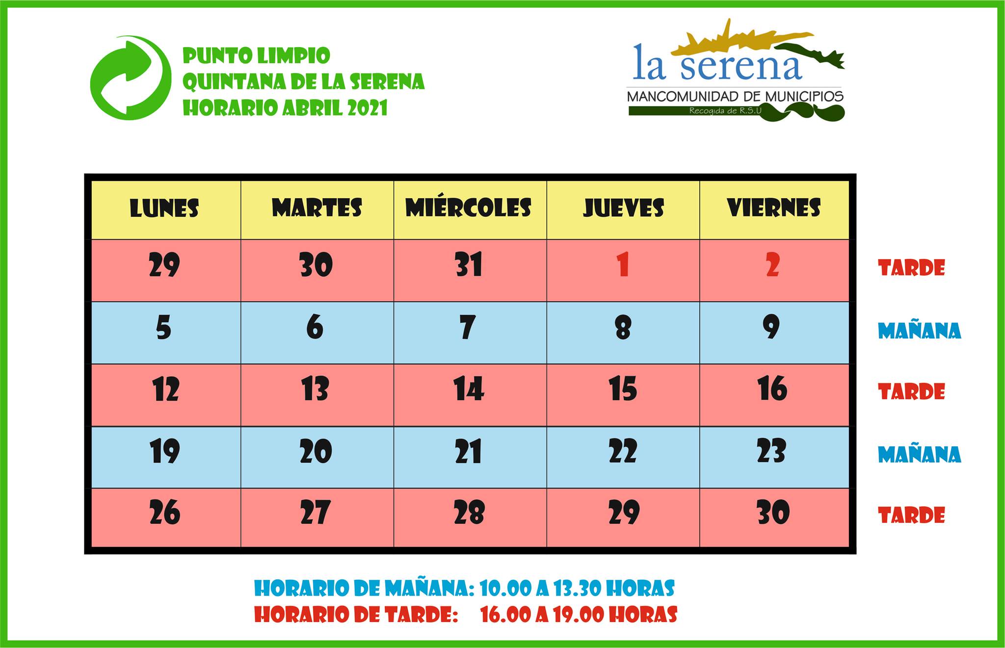 El punto limpio anuncia los horarios para el mes de abril