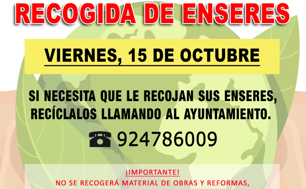 Nuevo servicio de recogida de enseres en la localidad el viernes, 15 de octubre