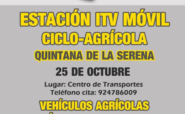 Una estación ITV móvil ciclo-agrícola estará en Quintana el 25 de octubre