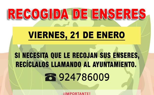 Nuevo servicio de recogida de enseres en la localidad el viernes, 21 de enero