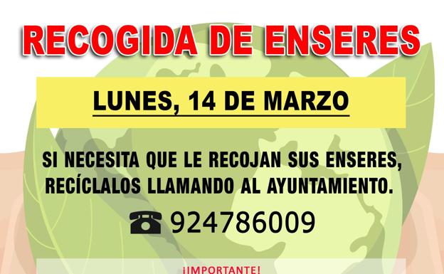 Nuevo servicio de recogida de enseres en la localidad este lunes, 14 de marzo