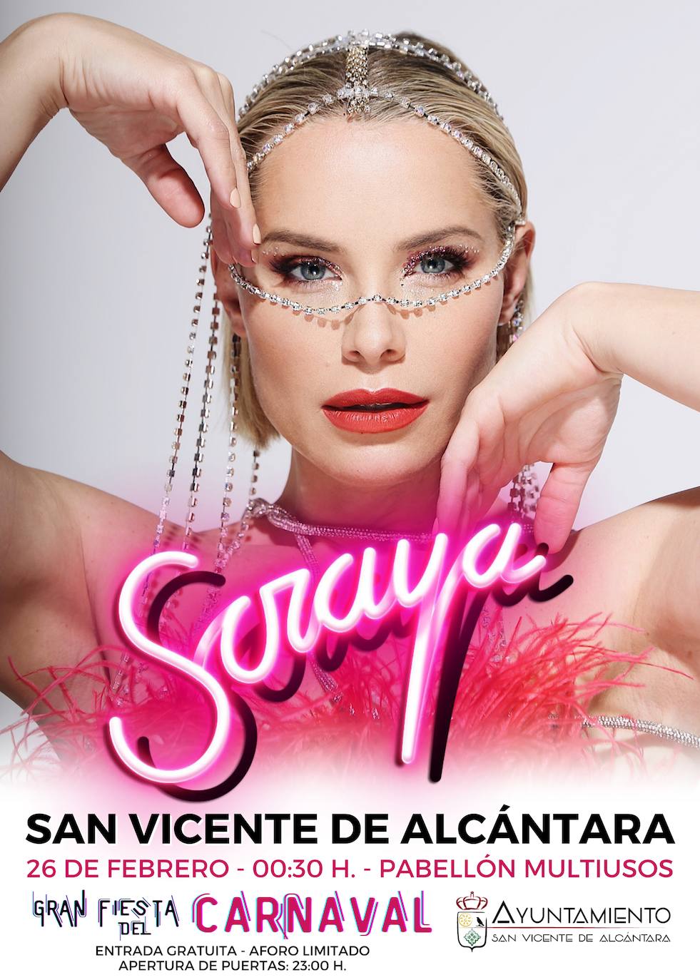 Soraya Arnelas actuará en el Carnaval de San Vicente de Alcántara el 26 de febrero