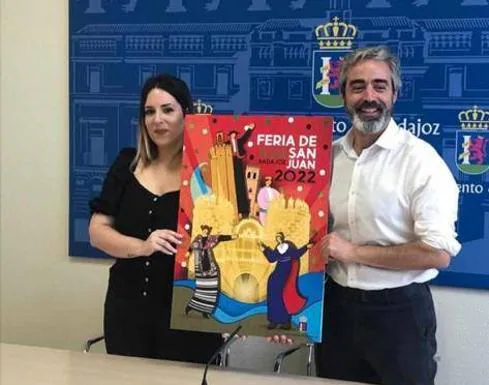 Macarena Gil junto a Francisco Javier Gutiérrez presentando su cartel ganador. 