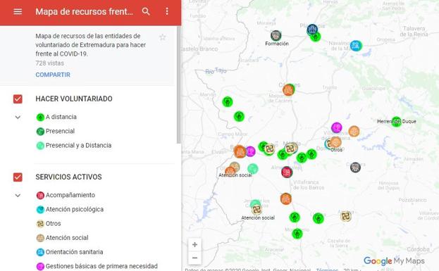 La Plataforma del Voluntariado de Extremadura pone en marcha un mapa de recursos contra la covid-19