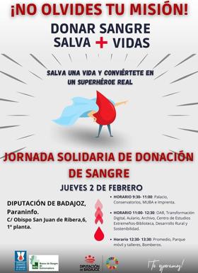 El Paraninfo de la Diputación de Badajoz albergará el próximo 2 de febrero una jornada de donación de sangre