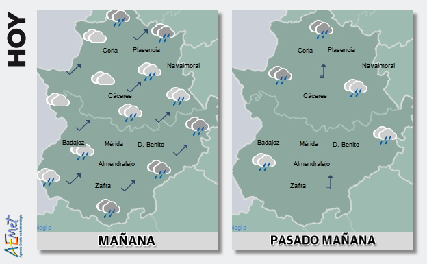 Fin de semana pasado por agua, con aviso amarillo el domingo para el norte de Extremadura