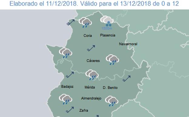Posibles precipitaciones para el miércoles por la tarde en Extremadura
