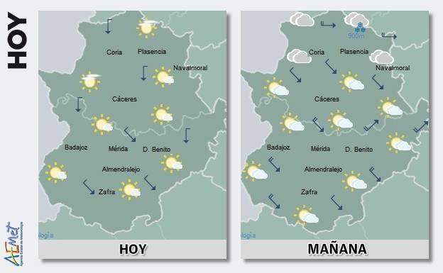 Descenso de las temperaturas en Extremadura y posibilidad de nieve en el norte
