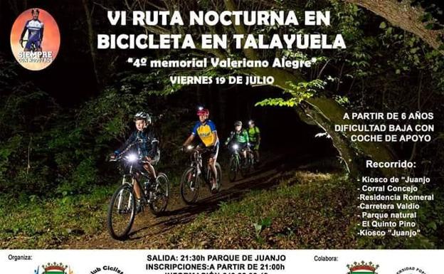 El próximo fin de semana, VI Ruta Nocturna en bici 'Memorial Valeriano Alegre'
