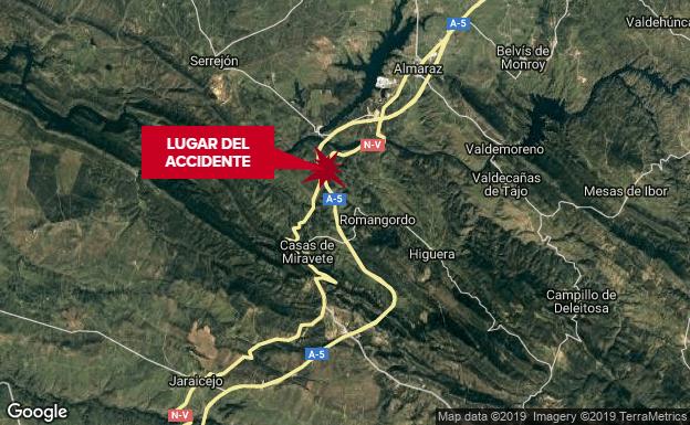 Cinco heridos, dos de ellos menores, en una salida de vía en la A-5 a la altura de Almaraz