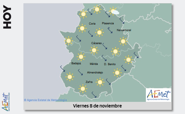 Probabilidad de lluvias dispersas a primera hora y caída de las temperaturas en Extremadura