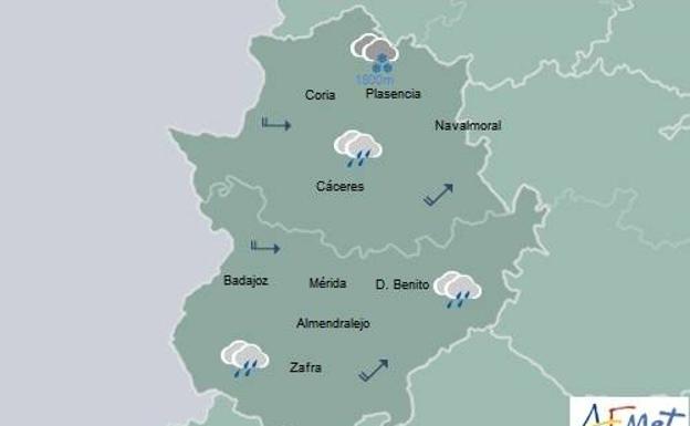 Sábado en Extremadura con lluvias débiles y temperaturas en ligero descenso