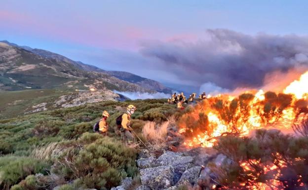 Un total de 25 medios aéreos y terrestres trabajan para estabilizar el incendio que afecta a los valles del Jerte y la Vera