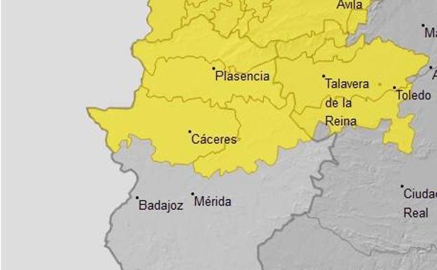 La provincia de Cáceres permanece este viernes en alerta amarilla por lluvias y tormentas