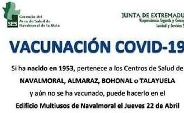 El Área de Salud convoca a los vecinos nacidos en 1953 para vacunarse este jueves