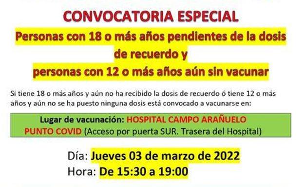 El jueves 3 de marzo, dosis de recuerdo para los mayores de 18 años y con 12 o más años aún sin vacunar