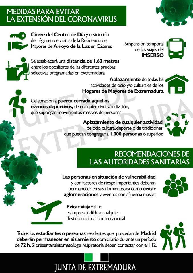 Las recomendaciones que la Junta de Extremadura hace a la ciudadanía
