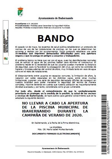 Ibahernando no abrira su piscina municipal esta temporada de baño