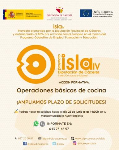 Ampliado el plazo para solicitar la participación en el curso de 'Operaciones básicas de cocina'