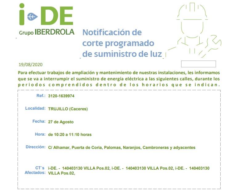 Cortes de luz el 27 de agosto en diversas calles de la ciudad