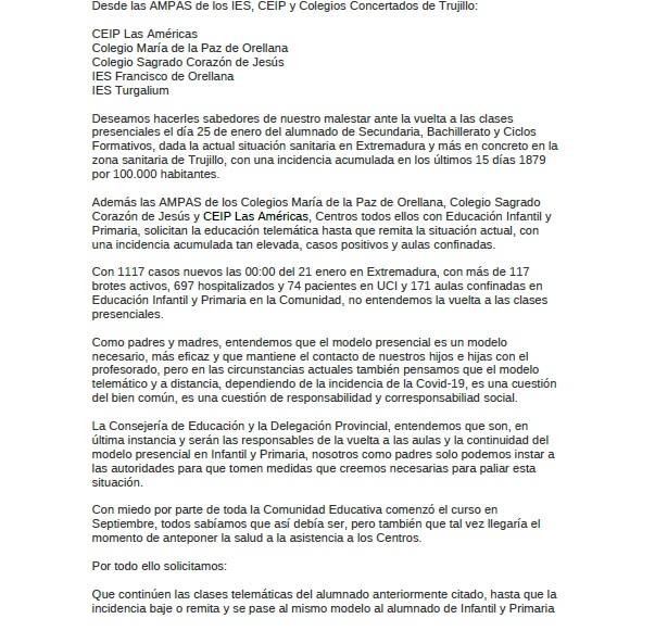 Las AMPA de los centros educativos se unen para pedir la educación telemática ante la evolución de la crisis sanitaria