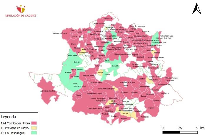 La fibra óptica llegará en junio al 91,51 por ciento de la población de la provincia de Cáceres
