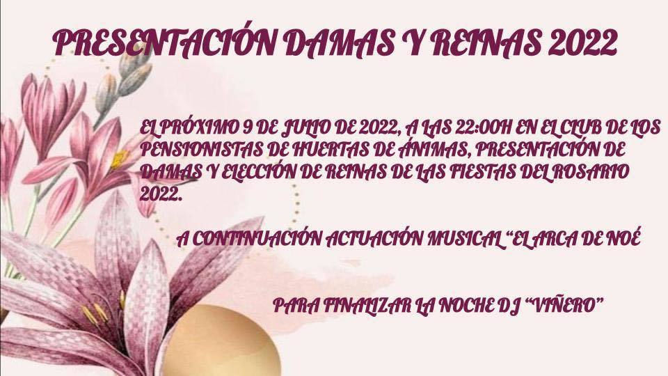 Presentación esta noche de las damas y elección de las reinas de las fiestas de Huertas de Ánimas