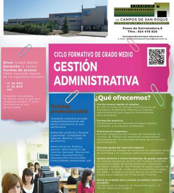 Últimos días para inscribirse en el Ciclo Formativo de Gestión Administrativa del IES 'Campos de San Roque'