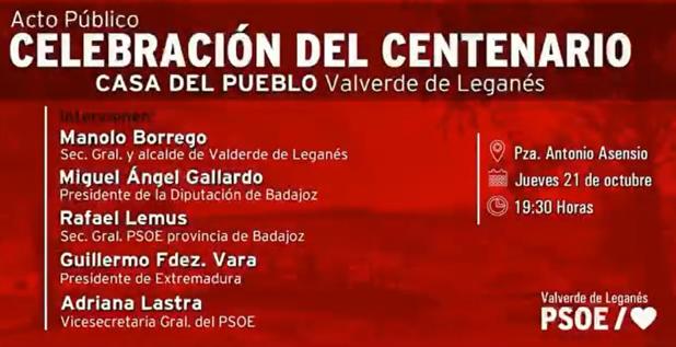 Esta tarde se celebra el Centenario de la Agrupación Local del PSOE