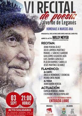 A las 21.00 horas, VI Recital de Poesías en honor a Marcos Ana