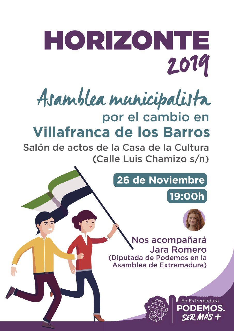 Podemos Villafranca organiza hoy una asamblea municipalista en la Casa de la Cultura