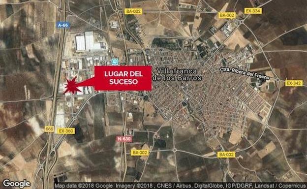Herido grave un varón de 47 años en la colisión entre una moto y un coche en Villafranca de los Barros