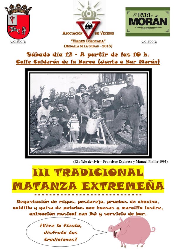 La Asociación 'Virgen Coronada' celebra el próximo sábado 12 de enero su tradicional matanza extremeña