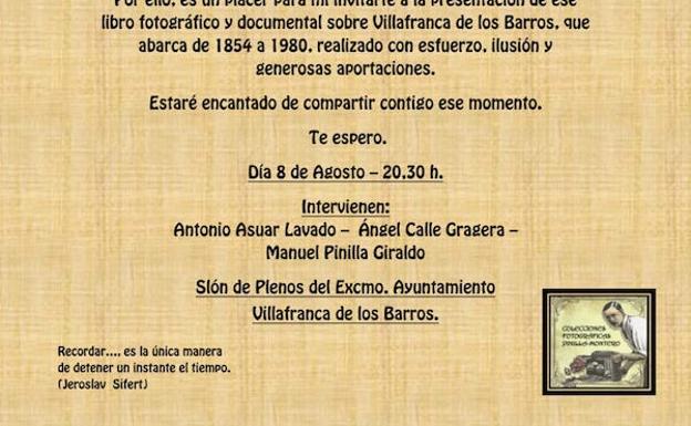 El jueves 8 agosto se presenta un libro fotográfico y documental sobre Villafranca de los Barros