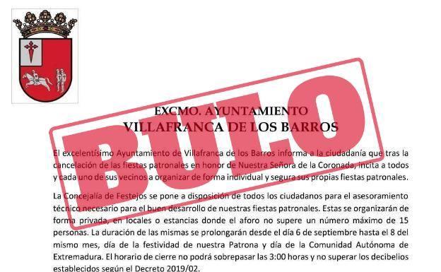 El Ayuntamiento denuncia un bulo que «incitaba» a celebrar las fiestas patronales hasta las 3 de la madrugada
