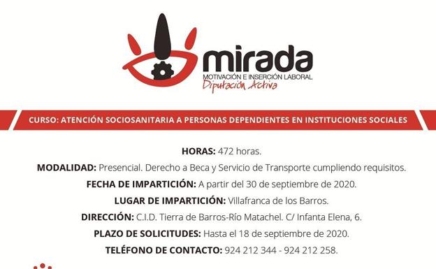 La Diputación iniciará un curso en Villafranca de Atención Sociosanitaria a Personas Dependientes en Instituciones Sociales