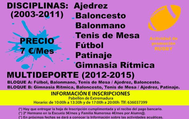 El 18 de septiembre se abre el plazo de inscripción para las Escuelas Deportivas Municipales