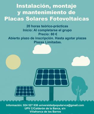 La Universidad Popular imparte un nuevo curso de Instalaciones y mantenimiento de placas solares fotovoltaicas