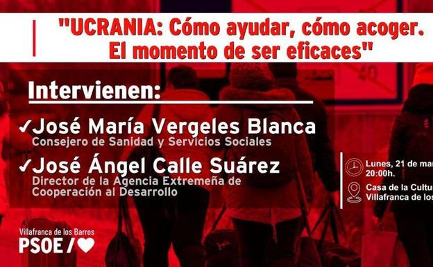 El PSOE de Villafranca organiza una charla abierta sobre las formas de ayudar al pueblo ucraniano