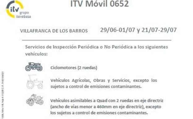 Una estación móvil de la ITV volverá a Villafranca los próximos 29 de junio, 1, 21 y 29 de julio