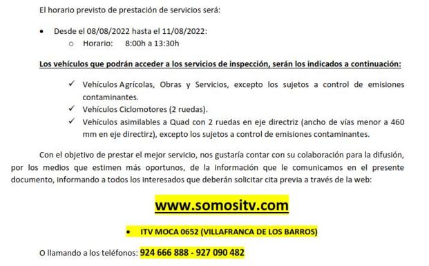Una estación móvil de la ITV volverá a Villafranca del 8 al 11 de agosto