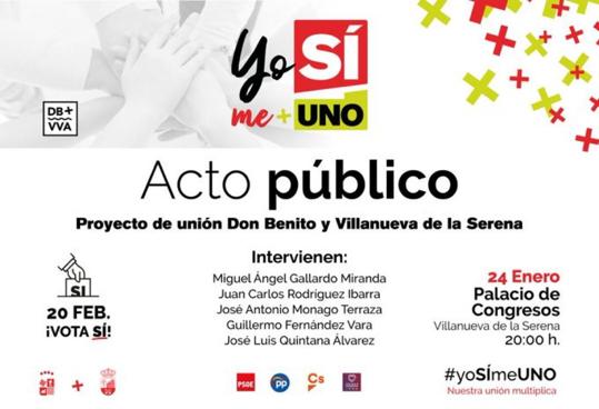Los tres presidentes autonómicos asisten a un acto público por la unión Don Benito-Villanueva