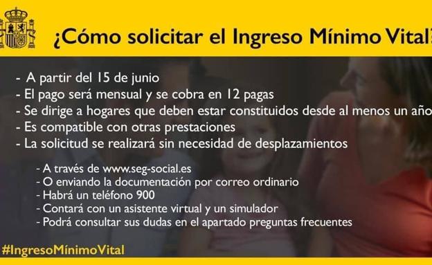 El ingreso mínimo vital se podrá solicitar desde el 15 de junio