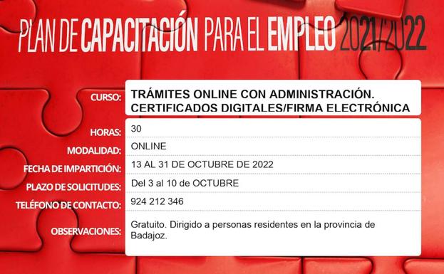Abierto el plazo para el curso online 'Trámites online con la administración. Certificados digitales y firma electrónica'